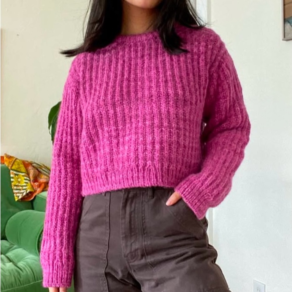 Handmade Pink Ribbed Cropped Sweater